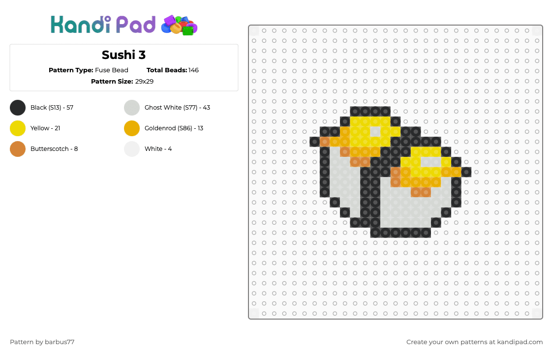 Sushi 3 - Fuse Bead Pattern by barbus77 on Kandi Pad - yellow,orange