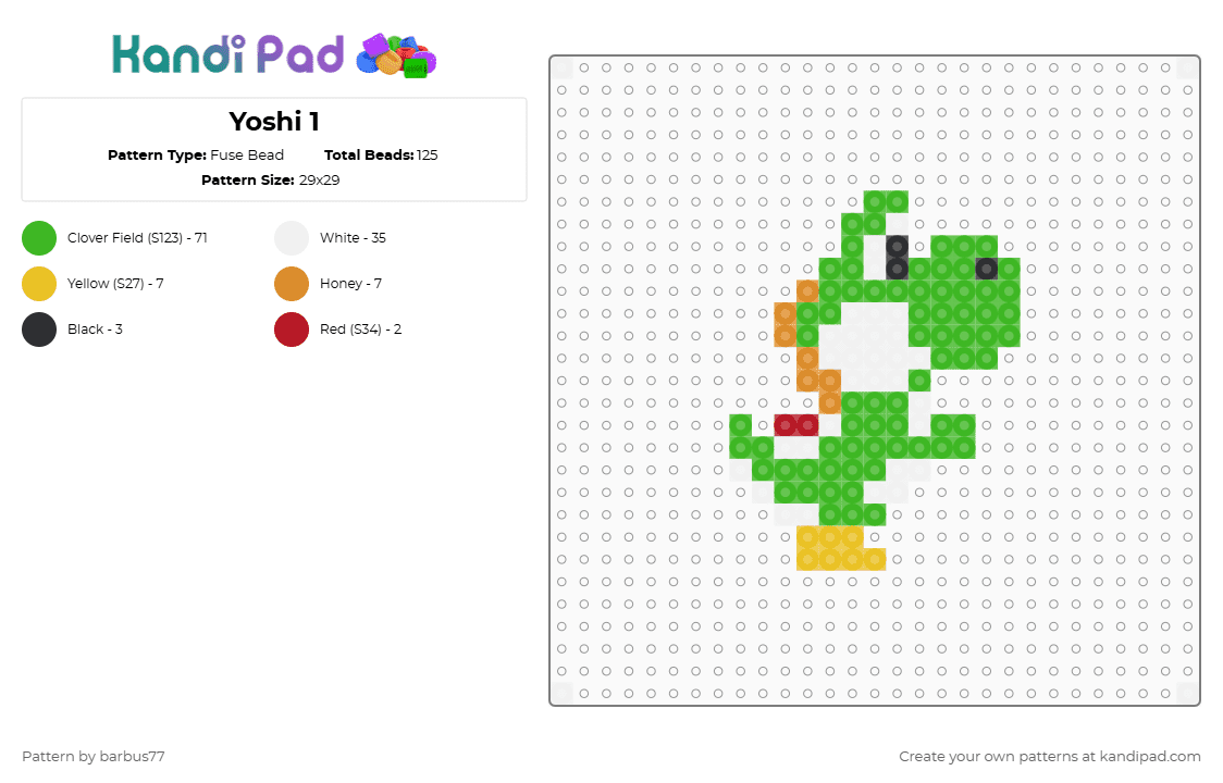 Yoshi 1 - Fuse Bead Pattern by barbus77 on Kandi Pad - green