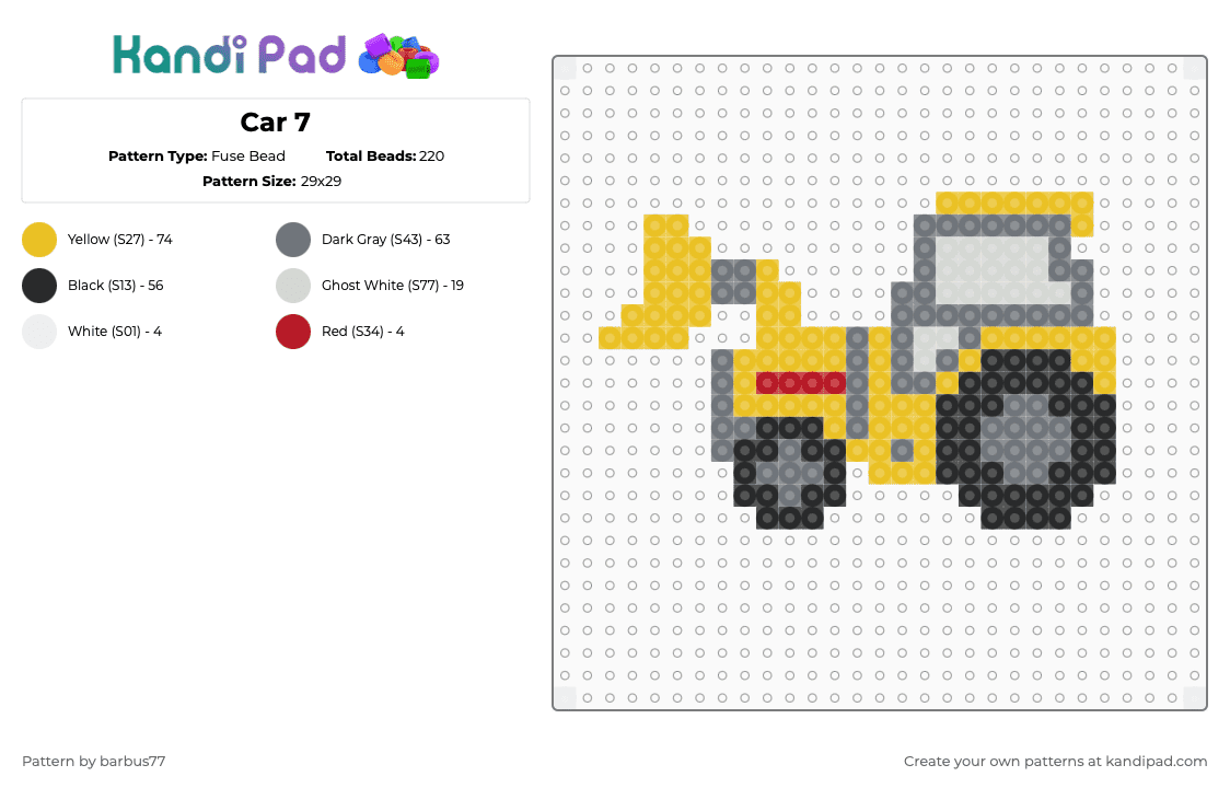 Car 7 - Fuse Bead Pattern by barbus77 on Kandi Pad - bulldozer,construction,vehicle,yellow,gray