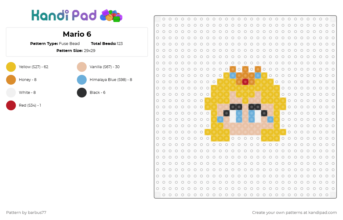 Mario 6 - Fuse Bead Pattern by barbus77 on Kandi Pad - yellow,beige
