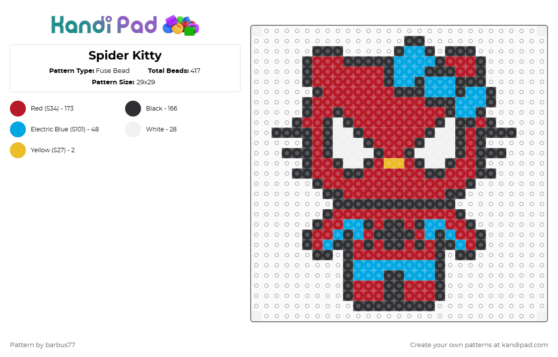 Spider Kitty - Fuse Bead Pattern by barbus77 on Kandi Pad - red