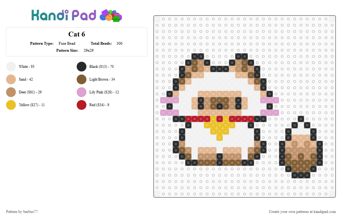 Cat 6 - Fuse Bead Pattern by barbus77 on Kandi Pad - tan,beige