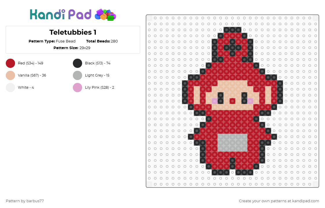 Teletubbies 1 - Fuse Bead Pattern by barbus77 on Kandi Pad - red