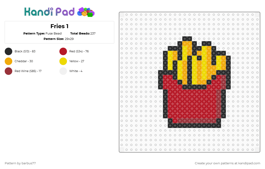 Fries 1 - Fuse Bead Pattern by barbus77 on Kandi Pad - red