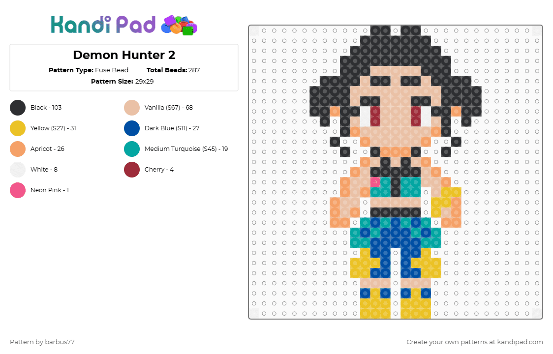 Demon Hunter 2 - Fuse Bead Pattern by barbus77 on Kandi Pad - beige,orange,blue,yellow