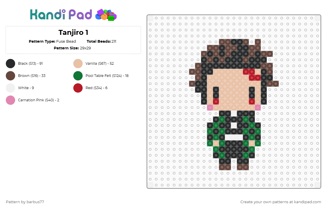 Tanjiro 1 - Fuse Bead Pattern by barbus77 on Kandi Pad - beige, brown