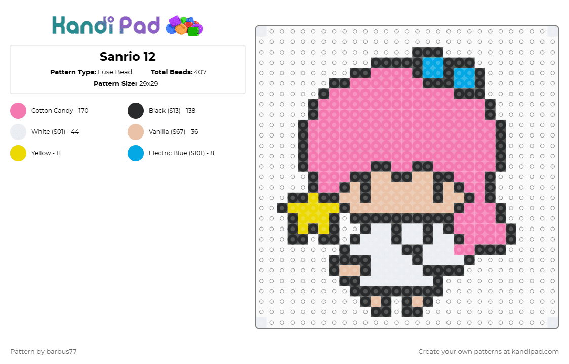 Sanrio 12 - Fuse Bead Pattern by barbus77 on Kandi Pad - pink