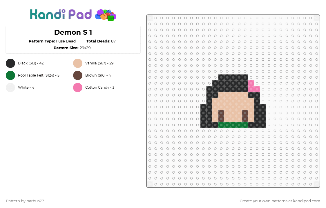 Demon S 1 - Fuse Bead Pattern by barbus77 on Kandi Pad - beige, black