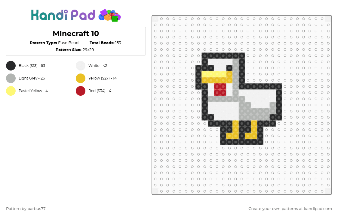 MInecraft 10 - Fuse Bead Pattern by barbus77 on Kandi Pad - chicken,animal,beige,yellow