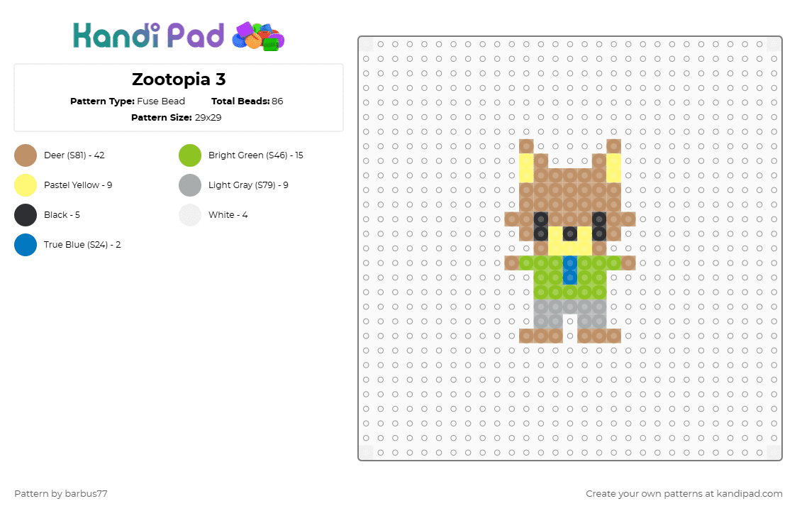 Zootopia 3 - Fuse Bead Pattern by barbus77 on Kandi Pad - green, tan