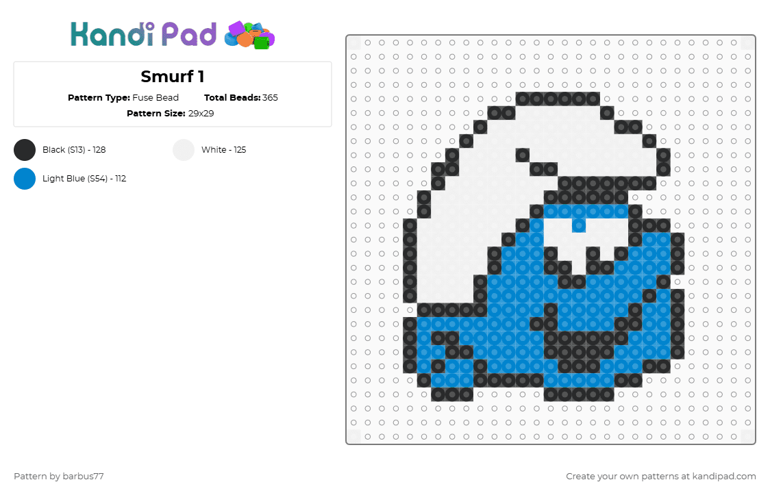 Smurf 1 - Fuse Bead Pattern by barbus77 on Kandi Pad - blue,white