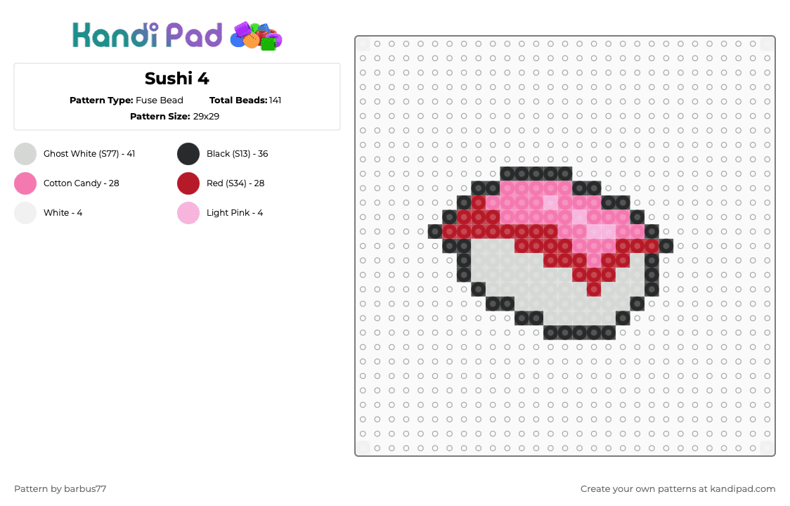 Sushi 4 - Fuse Bead Pattern by barbus77 on Kandi Pad - pink,red
