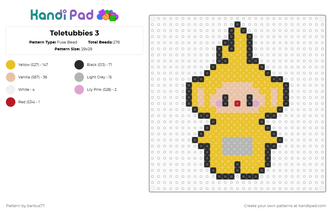Teletubbies 3 - Fuse Bead Pattern by barbus77 on Kandi Pad - beige,yellow