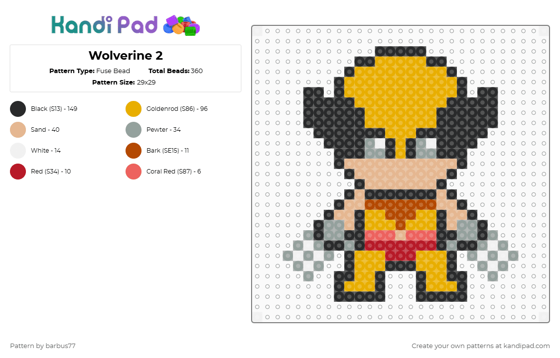 Wolverine 2 - Fuse Bead Pattern by barbus77 on Kandi Pad - orange