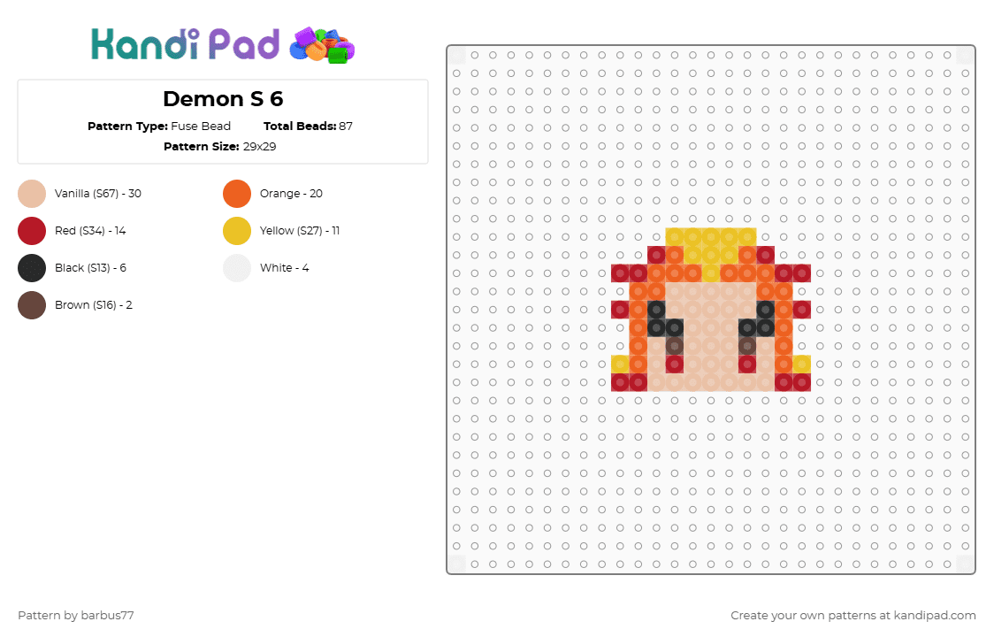 Demon S 6 - Fuse Bead Pattern by barbus77 on Kandi Pad - beige, orange