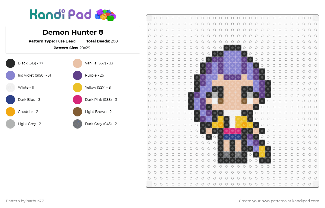Demon Hunter 8 - Fuse Bead Pattern by barbus77 on Kandi Pad - beige,blue,purple