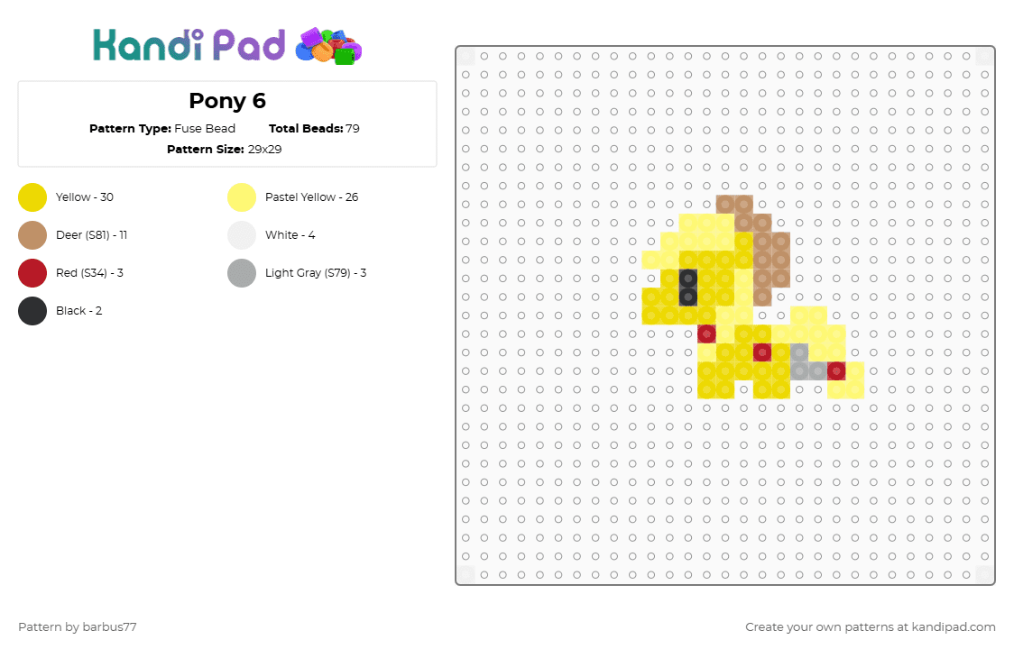 Pony 6 - Fuse Bead Pattern by barbus77 on Kandi Pad - yellow