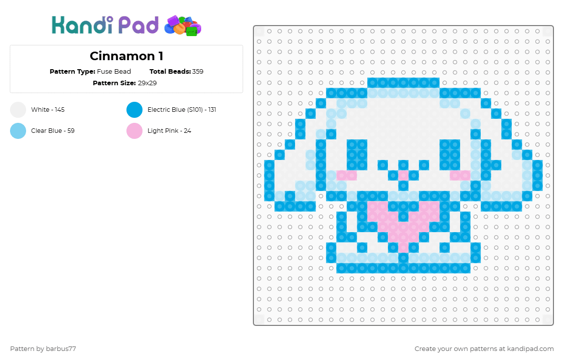 Cinnamon 1 - Fuse Bead Pattern by barbus77 on Kandi Pad - light blue