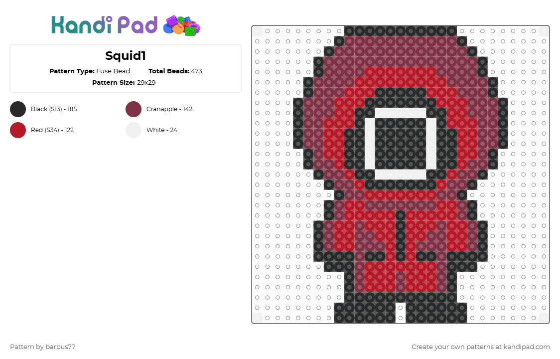 Squid1 - Fuse Bead Pattern by barbus77 on Kandi Pad - squid game,tv show,brown,red