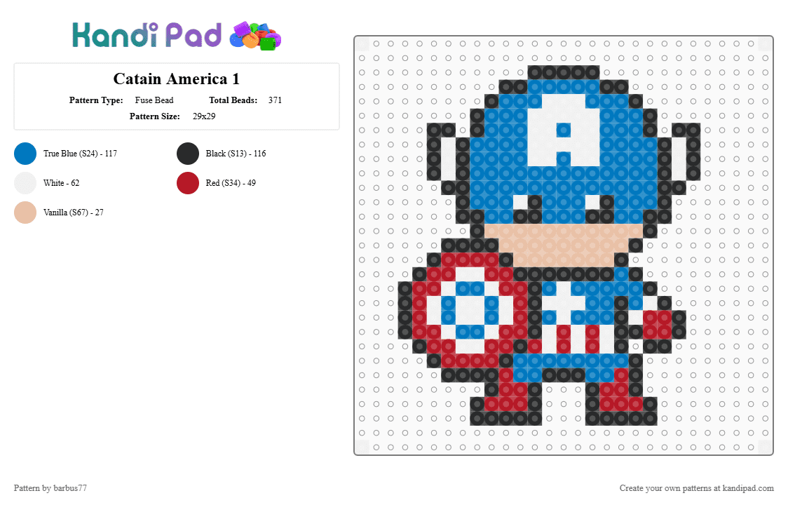 Catain America 1 - Fuse Bead Pattern by barbus77 on Kandi Pad - blue
