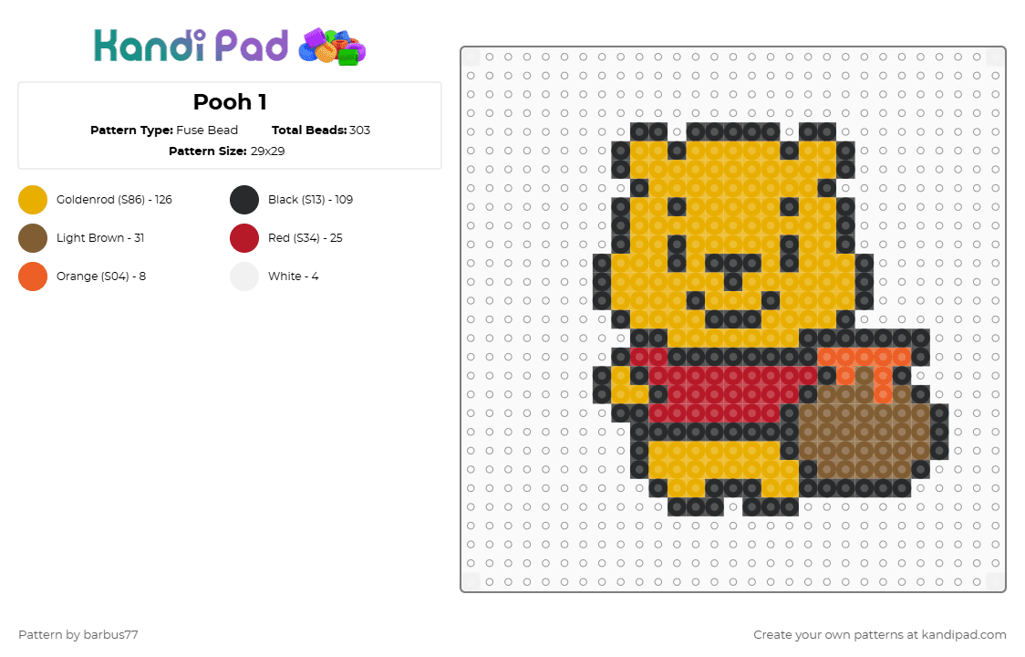 Pooh 1 - Fuse Bead Pattern by barbus77 on Kandi Pad - orange