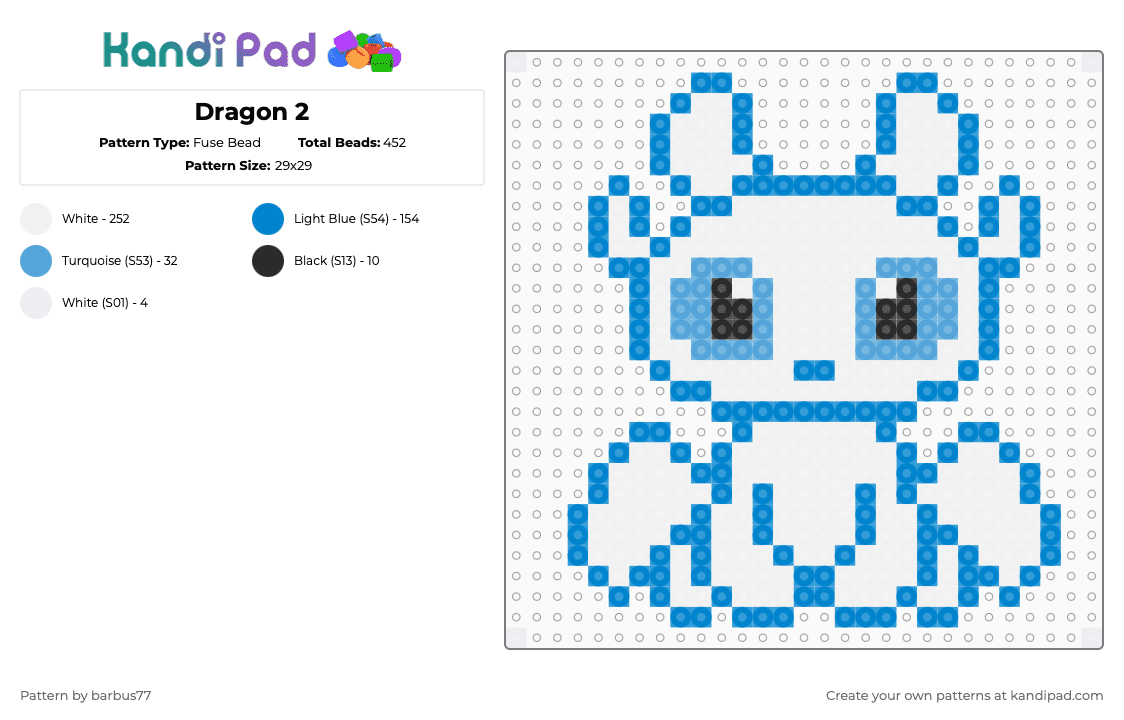 Dragon 2 - Fuse Bead Pattern by barbus77 on Kandi Pad - toothless,blue