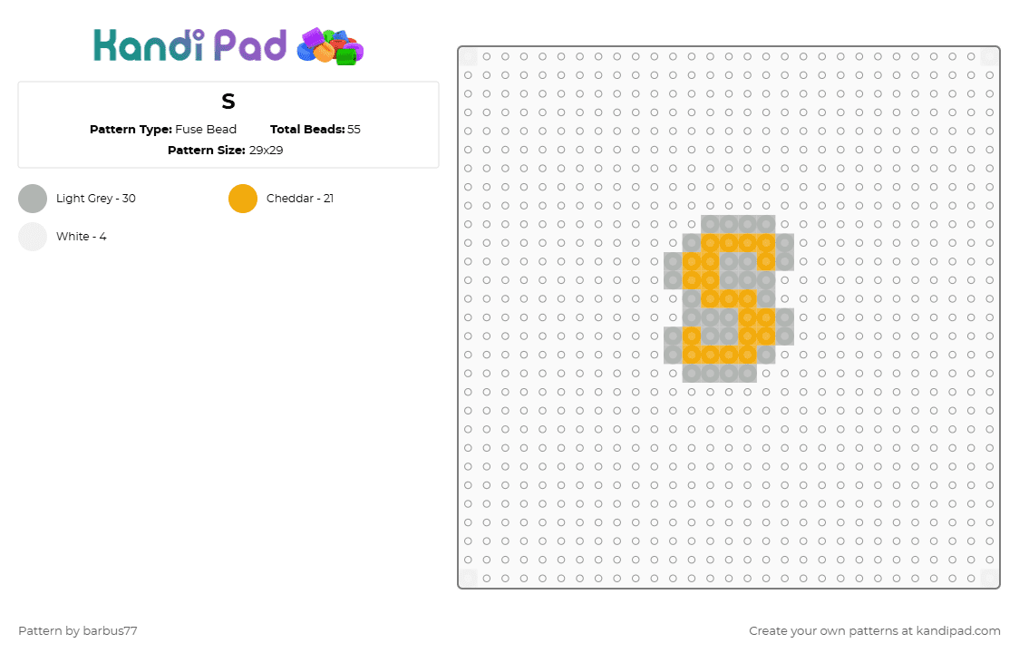 S - Fuse Bead Pattern by barbus77 on Kandi Pad - beige,orange
