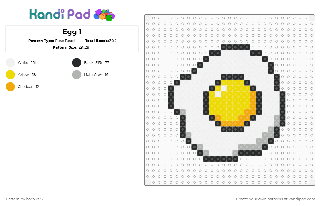 Egg 1 - Fuse Bead Pattern by barbus77 on Kandi Pad - white,yellow