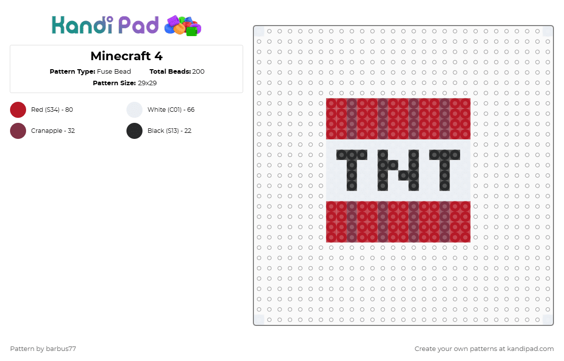 Minecraft 4 - Fuse Bead Pattern by barbus77 on Kandi Pad - red,brown
