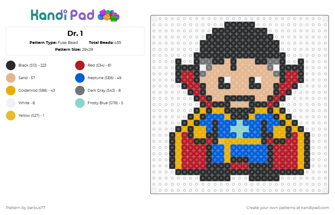 Dr. 1 - Fuse Bead Pattern by barbus77 on Kandi Pad - black,beige,red,blue,colorful