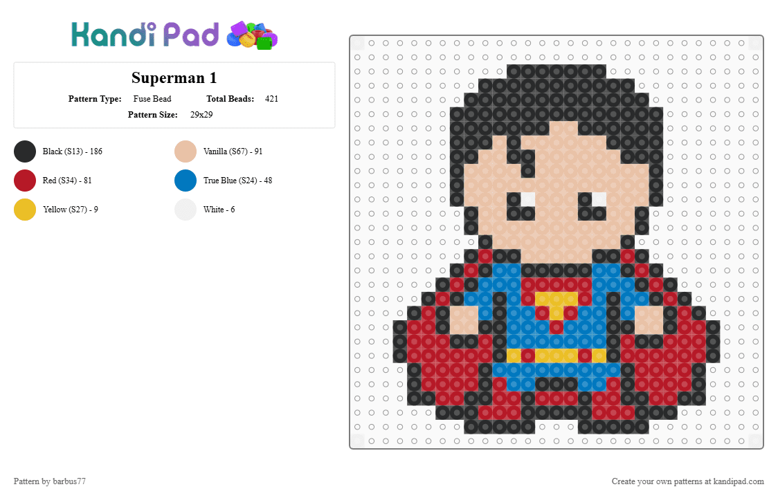 Superman 1 - Fuse Bead Pattern by barbus77 on Kandi Pad - red,beige