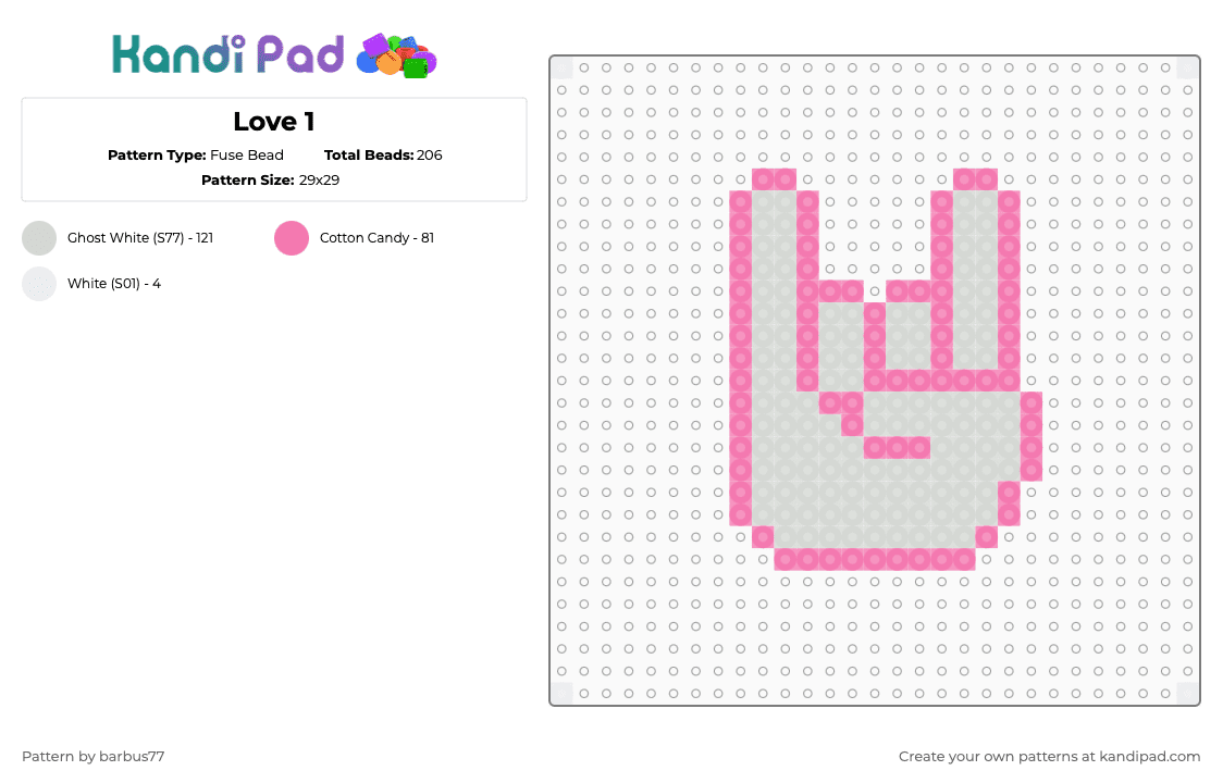 Love 1 - Fuse Bead Pattern by barbus77 on Kandi Pad - white,pink