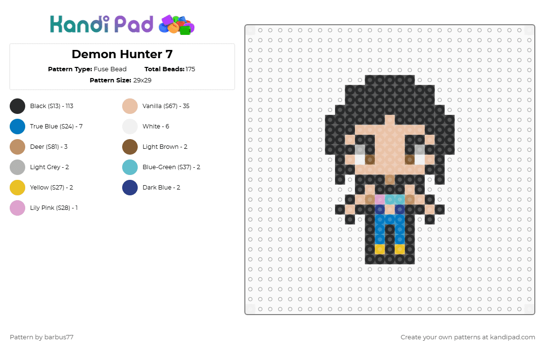 Demon Hunter 7 - Fuse Bead Pattern by barbus77 on Kandi Pad - black,beige,blue