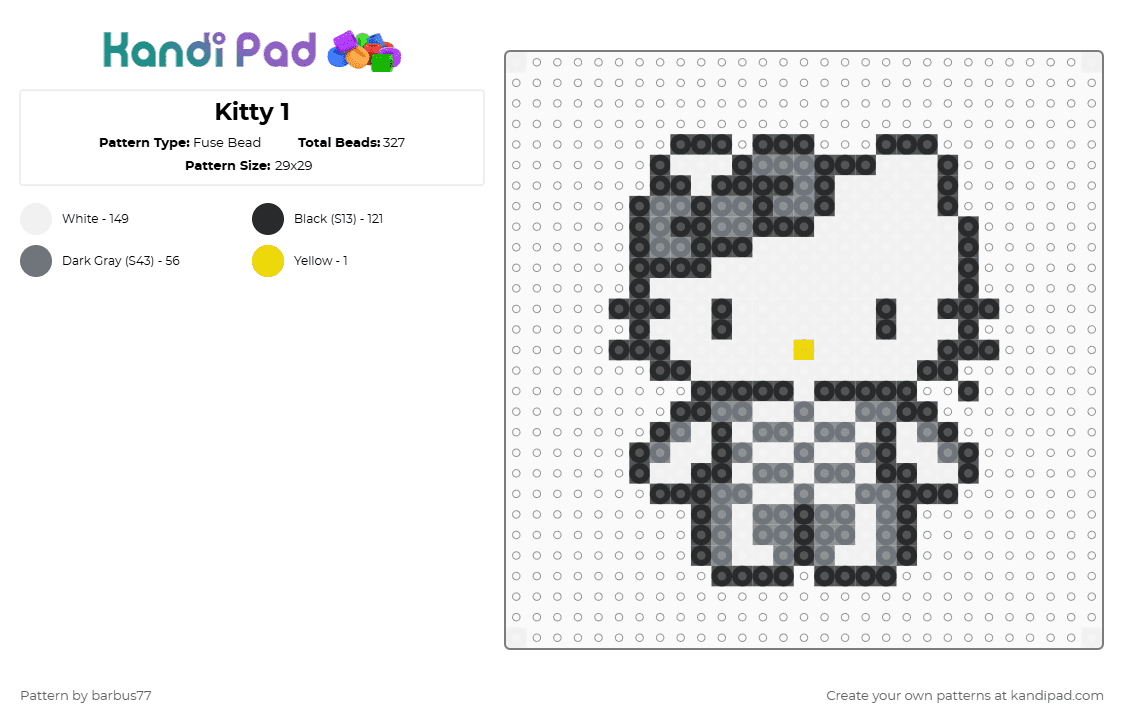 Kitty 1 - Fuse Bead Pattern by barbus77 on Kandi Pad - white,gray