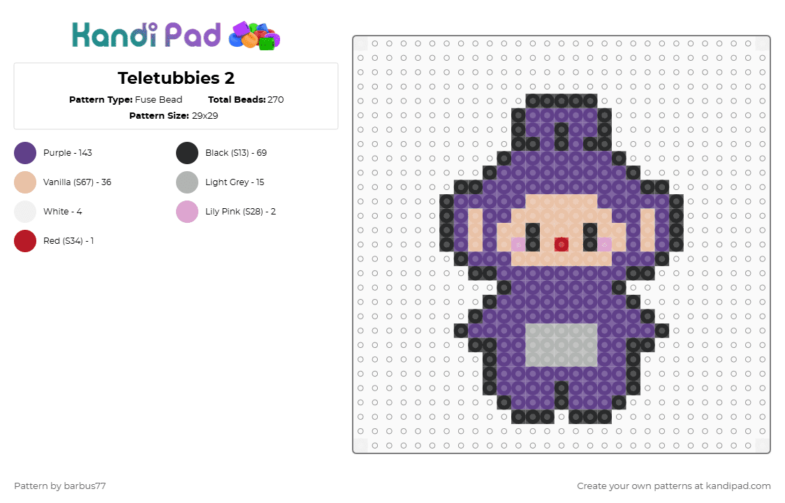 Teletubbies 2 - Fuse Bead Pattern by barbus77 on Kandi Pad - beige,purple