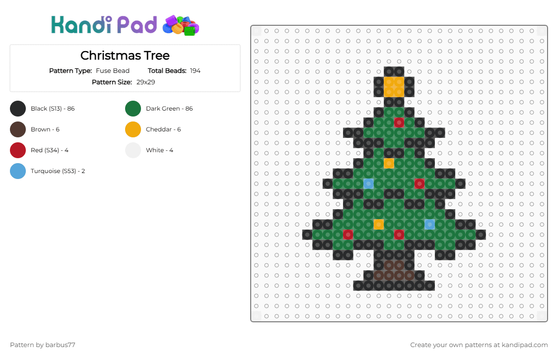 Christmas Tree - Fuse Bead Pattern by barbus77 on Kandi Pad - black,green