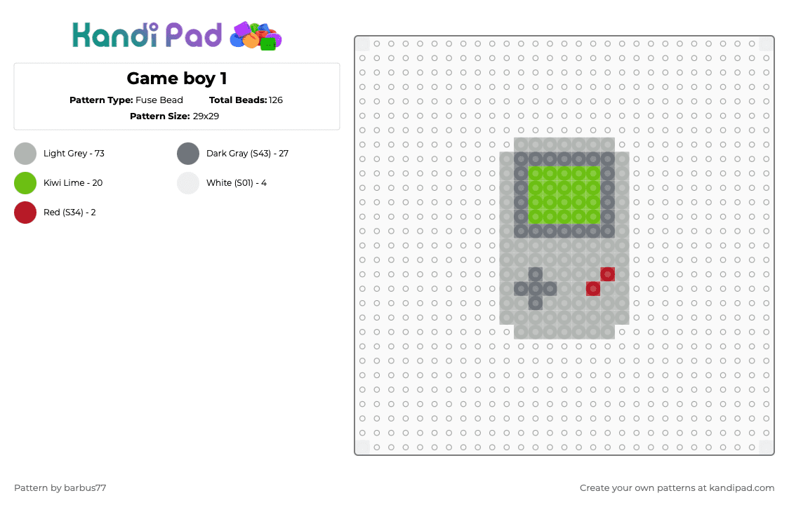 Game boy 1 - Fuse Bead Pattern by barbus77 on Kandi Pad - beige