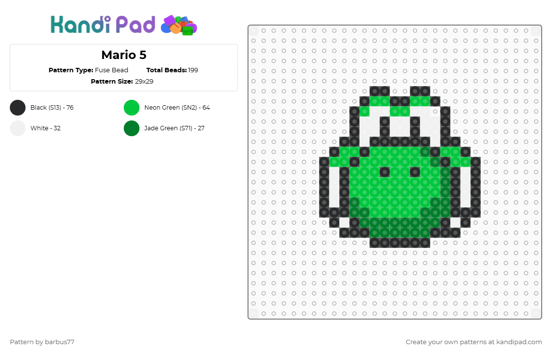 Mario 5 - Fuse Bead Pattern by barbus77 on Kandi Pad - white,green