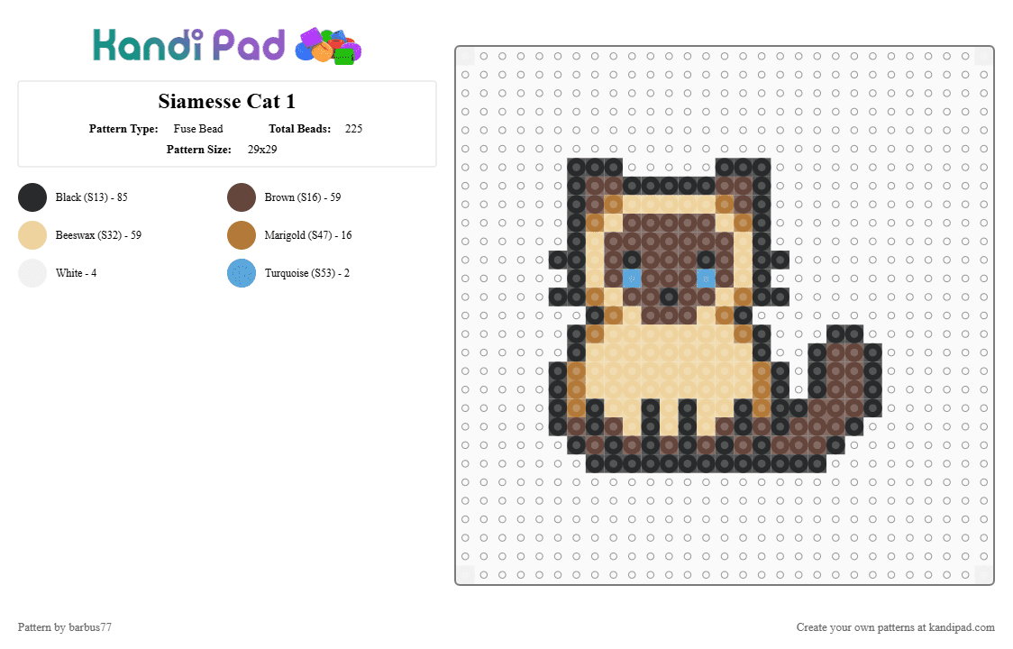 Siamesse Cat 1 - Fuse Bead Pattern by barbus77 on Kandi Pad - brown,beige