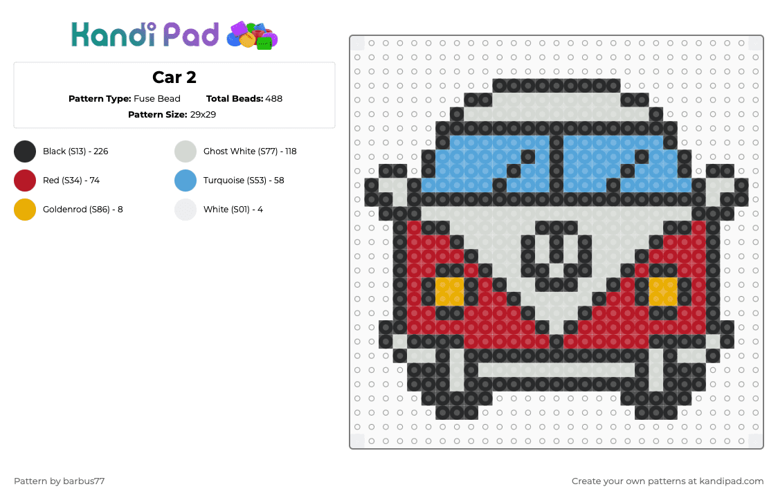 Car 2 - Fuse Bead Pattern by barbus77 on Kandi Pad - bus,hippie,vw,volkswagen,light blue,red