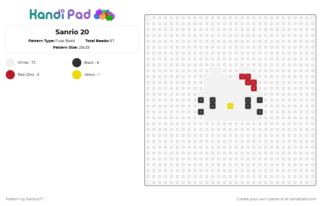 Sanrio 20 - Fuse Bead Pattern by barbus77 on Kandi Pad - white,red