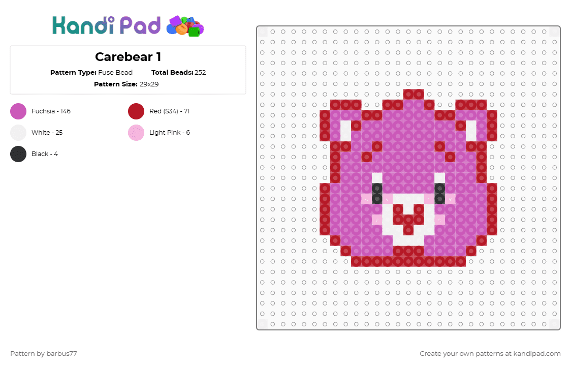 Carebear 1 - Fuse Bead Pattern by barbus77 on Kandi Pad - red,pink