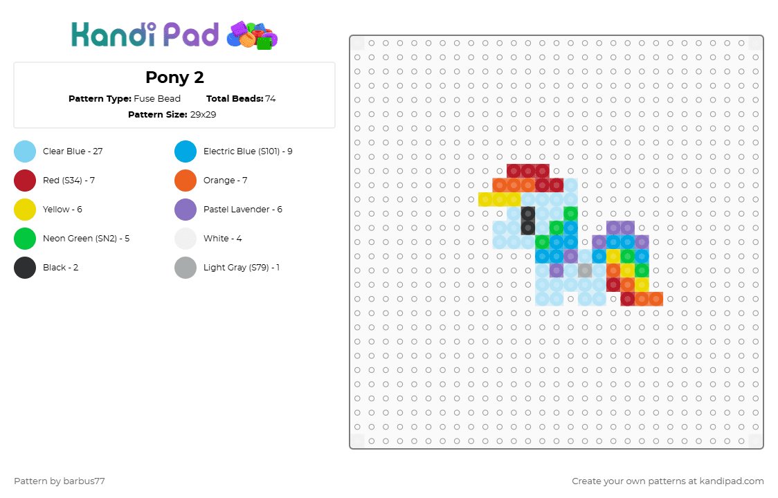 Pony 2 - Fuse Bead Pattern by barbus77 on Kandi Pad - light blue
