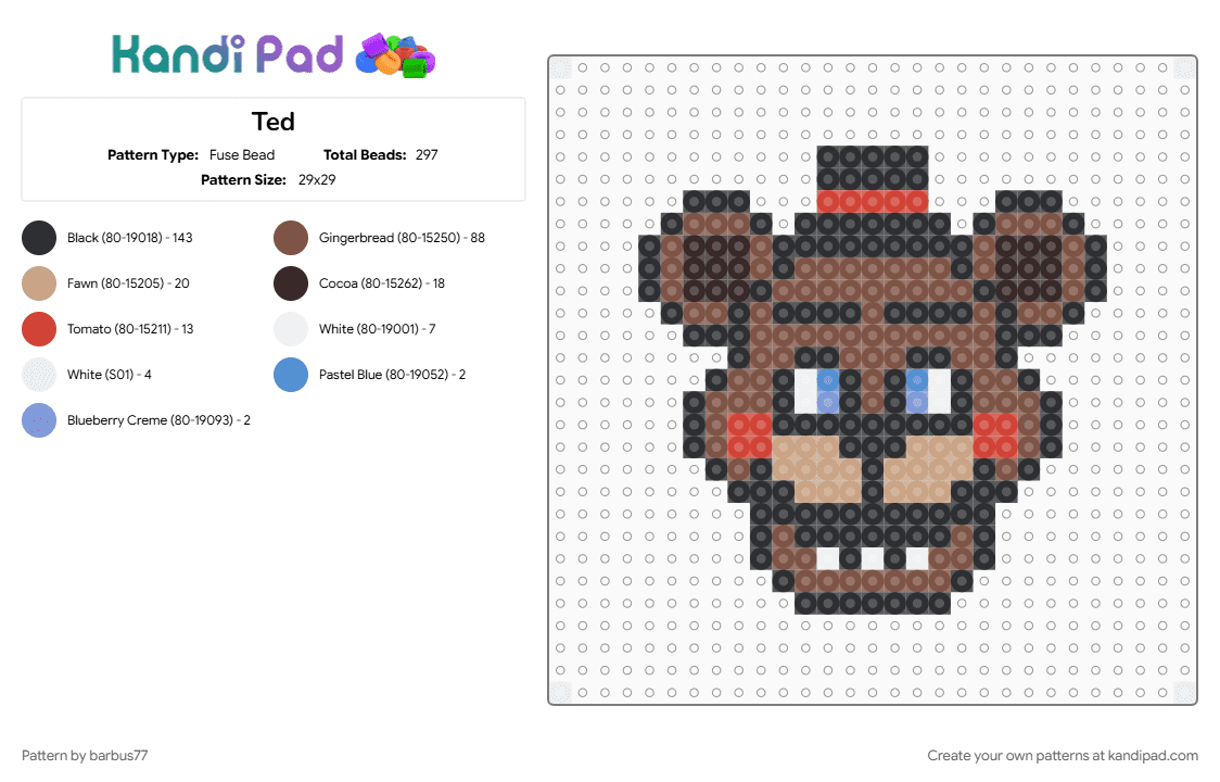 Ted - Fuse Bead Pattern by barbus77 on Kandi Pad - black, tan