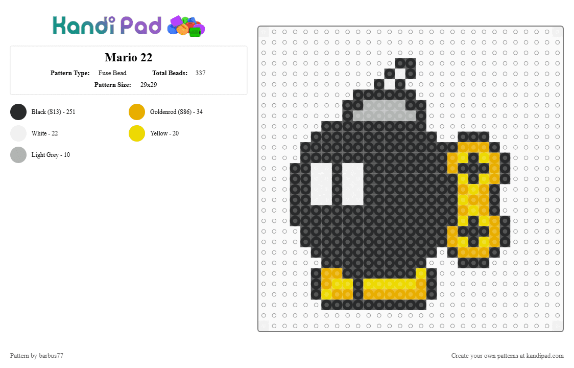 Mario 22 - Fuse Bead Pattern by barbus77 on Kandi Pad - black,orange,bobomb