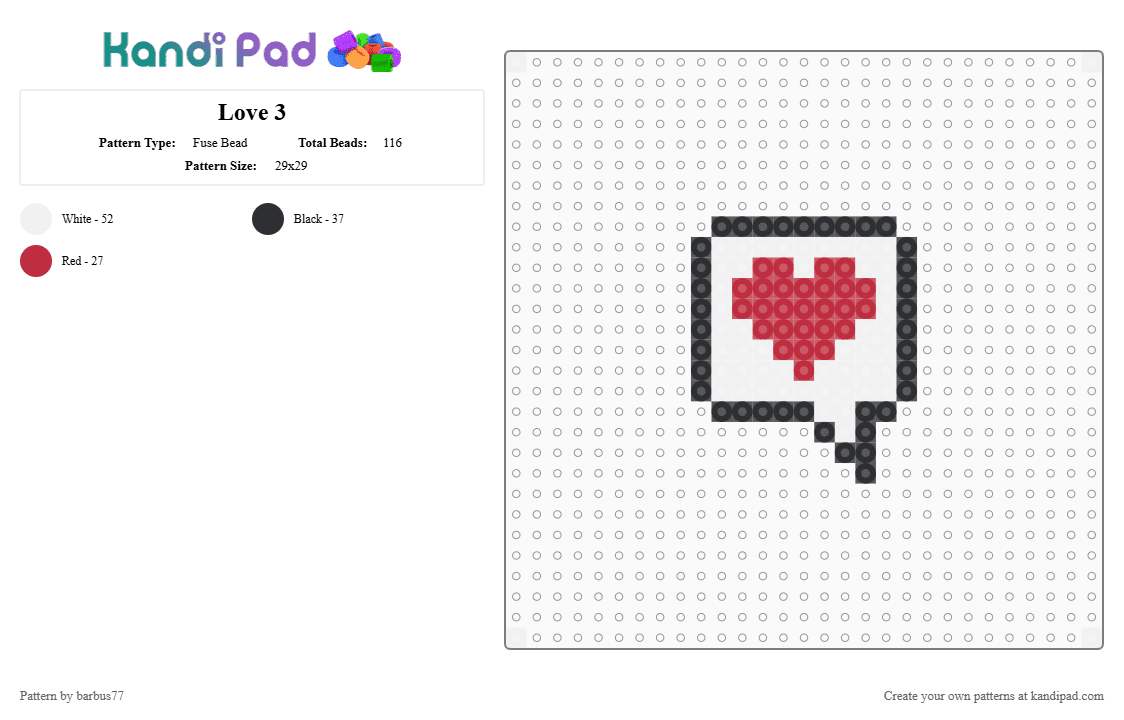 Love 3 - Fuse Bead Pattern by barbus77 on Kandi Pad - white,red
