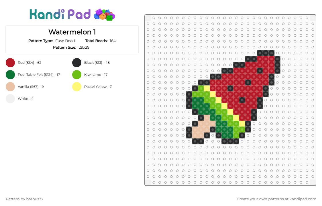 Watermelon 1 - Fuse Bead Pattern by barbus77 on Kandi Pad - green,red