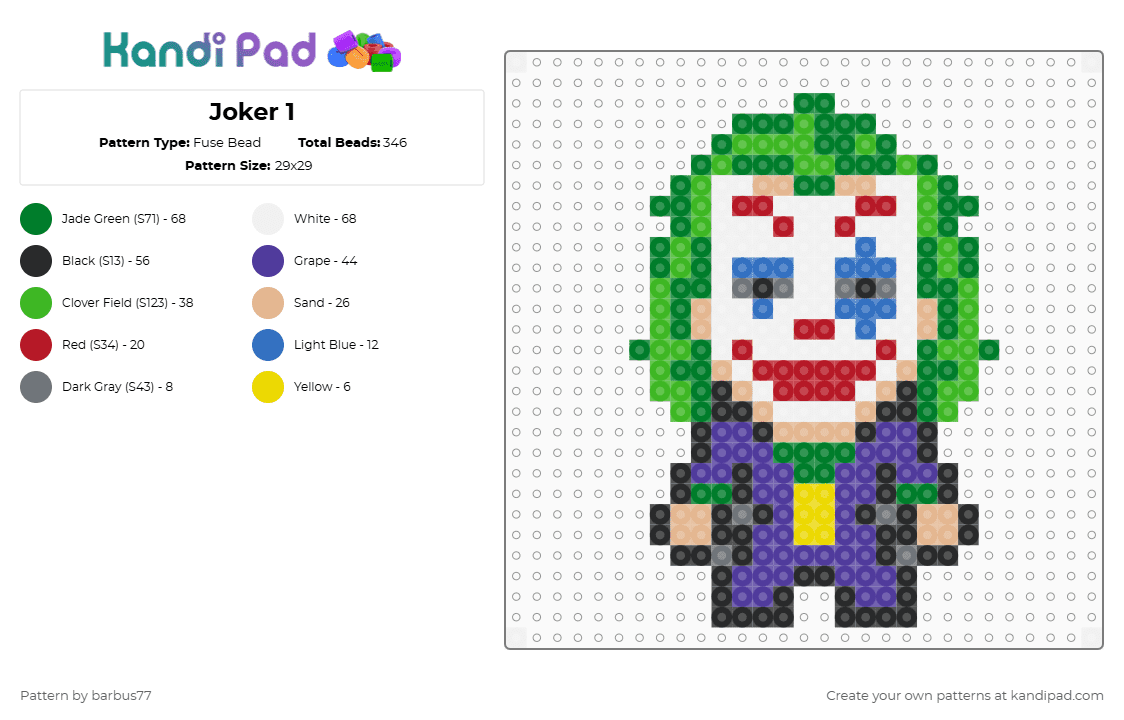 Joker 1 - Fuse Bead Pattern by barbus77 on Kandi Pad - green,purple