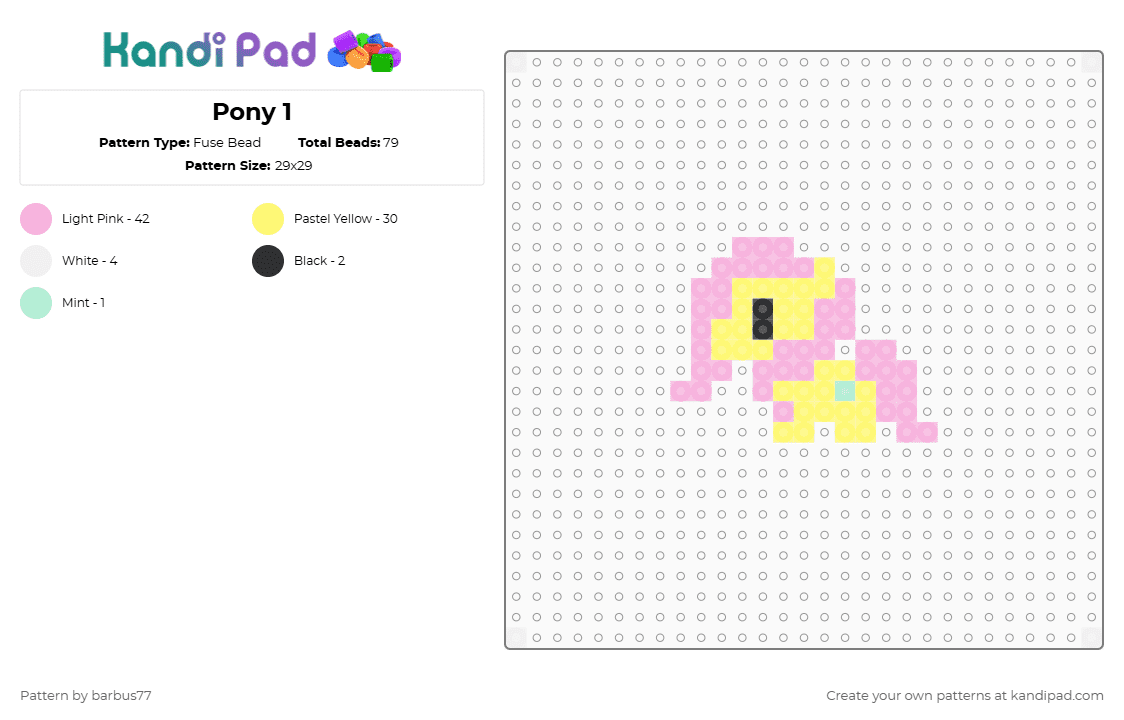 Pony 1 - Fuse Bead Pattern by barbus77 on Kandi Pad - pink, yellow