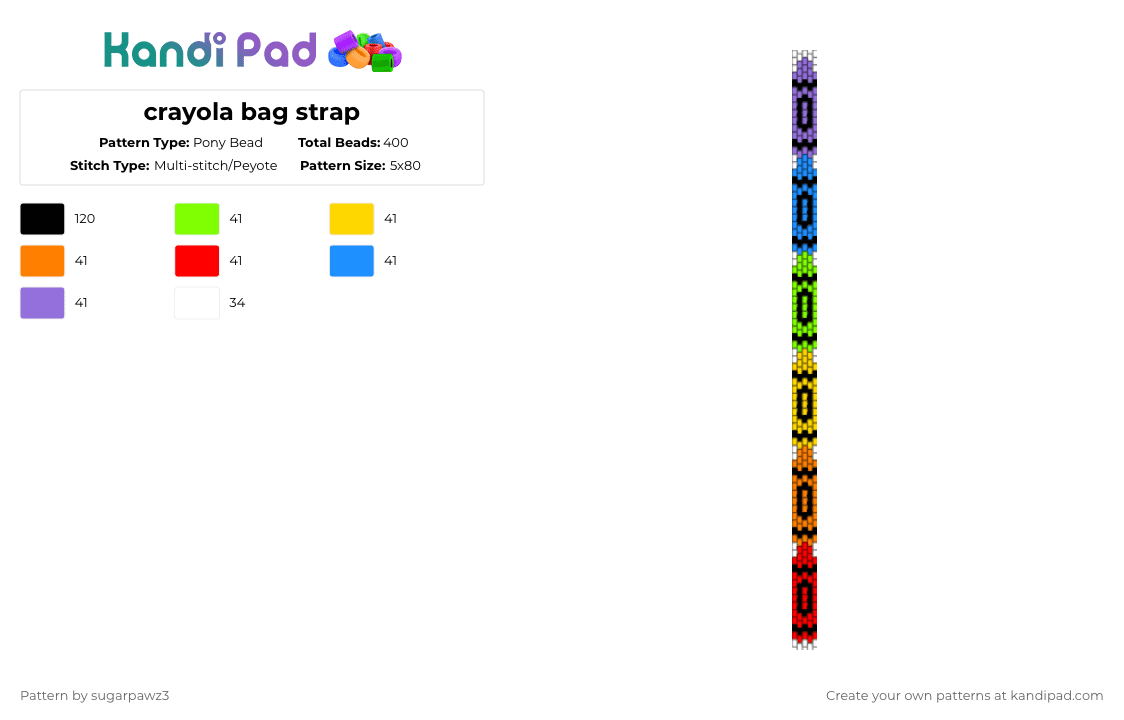 crayola bag strap - Pony Bead Pattern by sugarpawz3 on Kandi Pad - yellow,red,purple,colorful